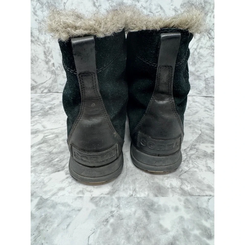 Sorel Whitney 🖤Short Lace Black Suede Faux Fur Waterproof Winter‎ Boots